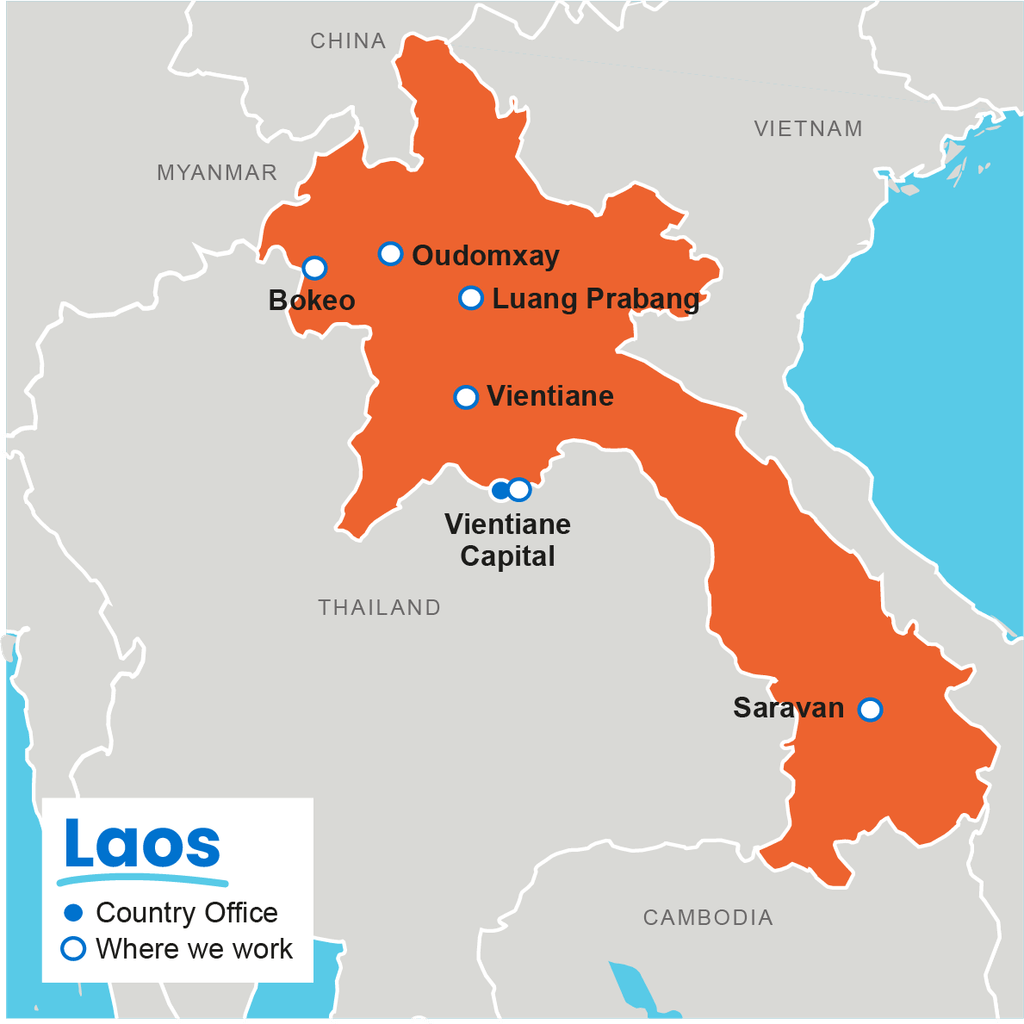 A map showing where Plan International works in Laos.